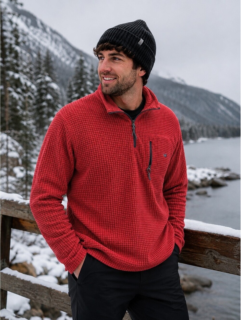Southern Marsh | M | Red Textured Quarter Zip Pullover Top